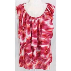 Anne Klein Women’s Size XL Tank Top Red Multicolored Round Neck Ruffle